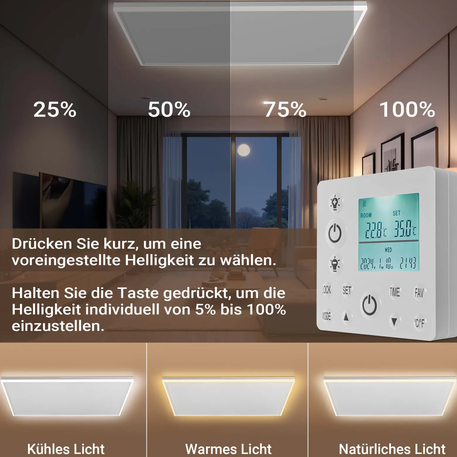 Wiltec Infrarot Deckenheizung 660 W, Infrarotheizung Deckenmontage mit LED-Beleuchtung 108 x 63 x 3,5 cm, Infrarot Heizung mit Thermostat