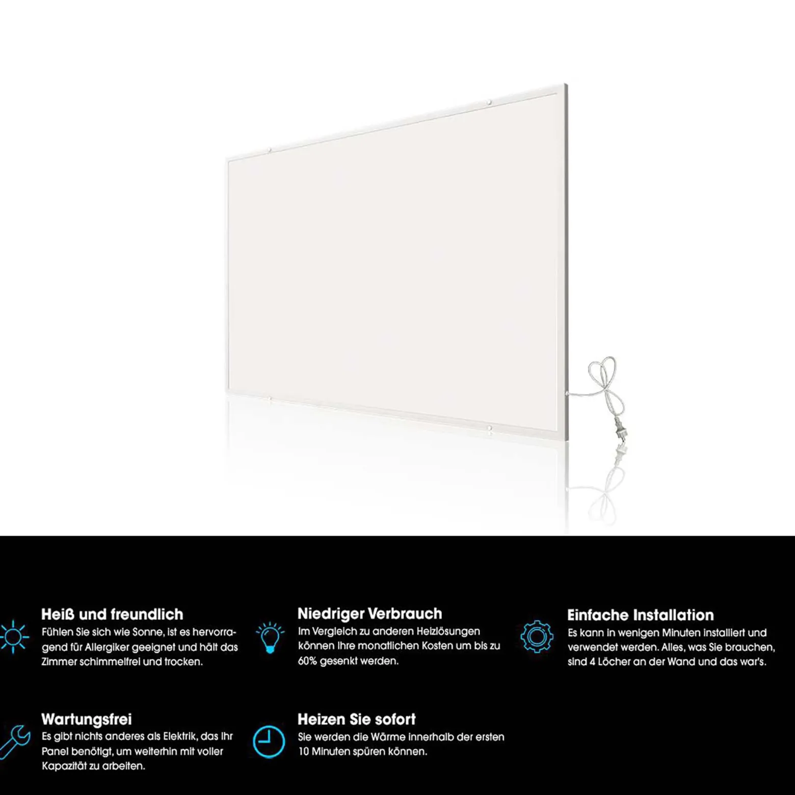 Wiltec Infrarotheizung 520 Watt inkl. WLAN-Thermostat, energieeffizienter Heizkörper mit WLAN Steuerung, Wandmontage Elektroheizung, Heizpaneel IR-Heizung