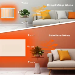 Wiltec Infrarotheizung 850 Watt inkl. WLAN-Thermostat, energieeffizienter Heizkörper mit WLAN Steuerung, Wandmontage Elektroheizung, Heizpaneel IR-Heizung