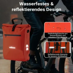 Wiltec 3 in 1 Gepäckträgertasche rot, Fahrradtasche Rucksack 25 l Stauraum, Gepäcktasche mit Laptopfach, wasserresistente Fahrrad Tasche
