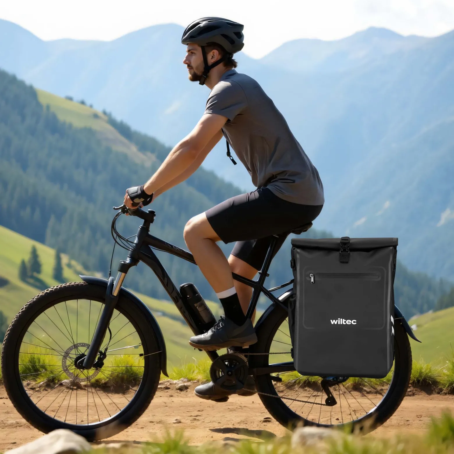 Wiltec 3 in 1 Gepäckträgertasche schwarz, Fahrradtasche Rucksack 25 l Stauraum, Gepäcktasche mit Laptopfach, wasserresistente Fahrrad Tasche