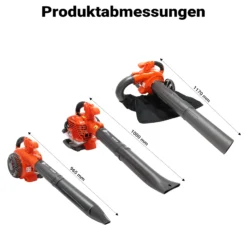 Wiltec 3in1 Laubbläser, Laubsauger u. Laubhäcksler, Laubgebläse 1 PS mit 26ccm, beninbetriebener Laubstaubsauger, Gartenhäcksler mit 50 l Fangsack