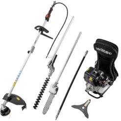 Wiltec 4-in-1 Multifunktionsgerät mit 2-Takt-Motor mit Rucksack, Backpacker Multigartengerät, Multitool Gartenwerkzeug mit u.a. Rasentrimmer