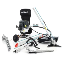 Wiltec 4-in-1 Multifunktionsgerät mit 2-Takt-Motor mit Rucksack, Backpacker Multigartengerät, Multitool Gartenwerkzeug mit u.a. Rasentrimmer