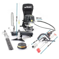 Wiltec 4-in-1 Multifunktionsgerät mit 4-Takt-Motor mit Rucksack, Backpacker Multigartengerät, Multitool Gartenwerkzeug mit u.a. Rasentrimmer