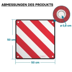 Wiltec 2in1 rot weiße Warntafel Spanien und Italien aus Aluminium mit Befestigungslöchern 500x500 mm reflektierend Warnschild für Fahrradträger und Heckträger zur Kennzeichnung überstehender Ladung