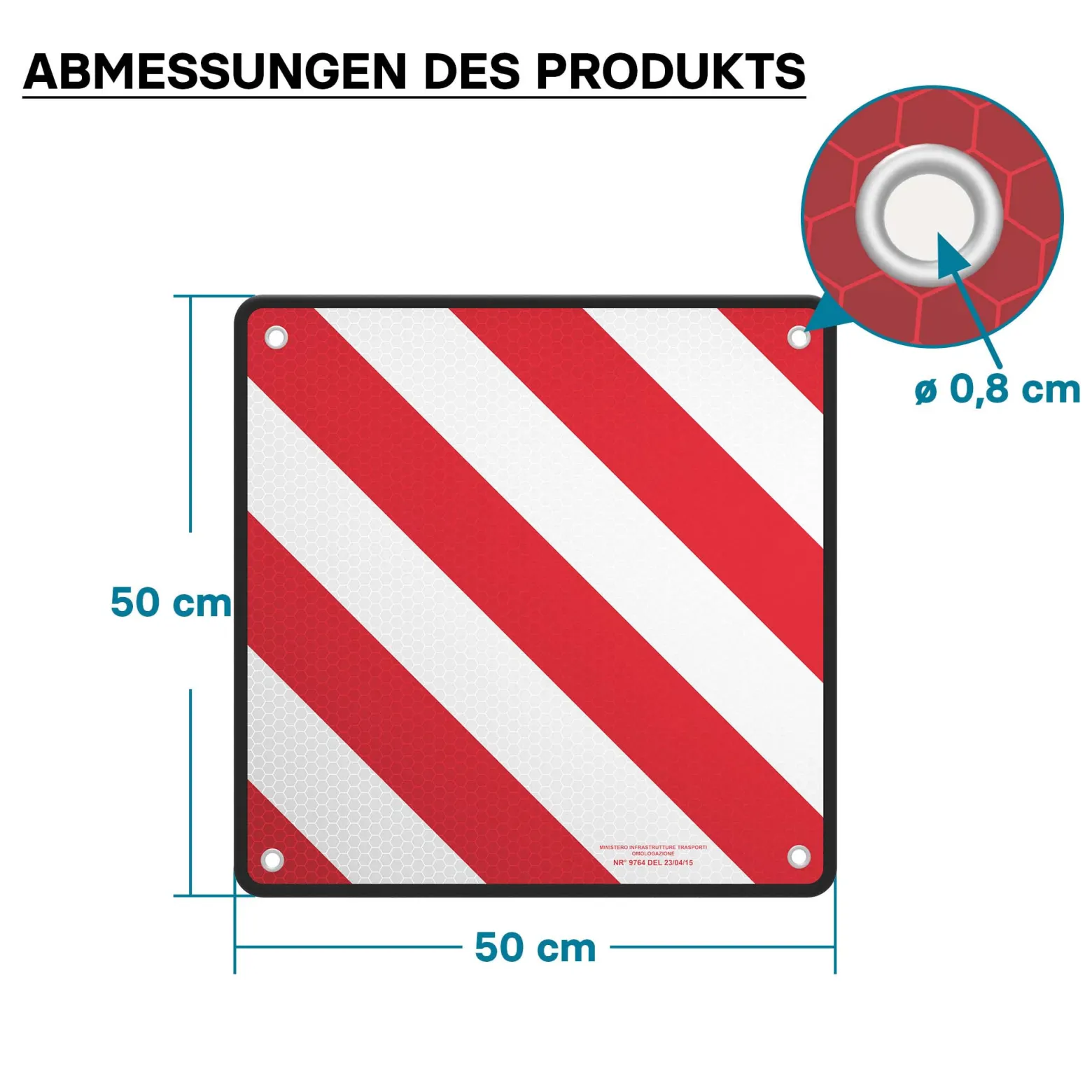 Wiltec 2in1 rot weiße Warntafel Spanien und Italien aus Aluminium mit Befestigungslöchern 500x500 mm reflektierend Warnschild für Fahrradträger und Heckträger zur Kennzeichnung überstehender Ladung