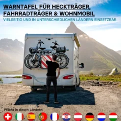 Wiltec 2in1 rot weiße Warntafel Spanien und Italien aus Aluminium mit Befestigungslöchern 500x500 mm reflektierend Warnschild für Fahrradträger und Heckträger zur Kennzeichnung überstehender Ladung