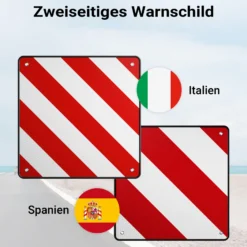 Wiltec 2in1 rot weiße Warntafel Spanien und Italien 50 x 50 cm, Fahrradträger Schild aus Aluminium, Warnschild für Heckträger reflektierend