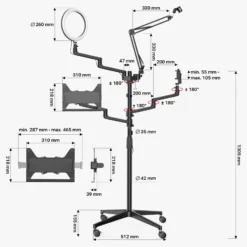 Wiltec 4 in 1 Stativ, Multifunktionales Kamerastativ mit Rollen, Ringlicht mit Fotostativ 3 Farbmodi, Mobile Halterung für Streaming Setup