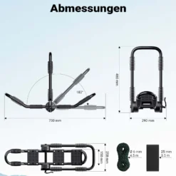 Wiltec Kajak Dachträger bis 68 kg,2 Stück, Boothalterung klappbar in J-Form aus Aluminium, Autodachträger für Kajak, Kanu inkl. Gurte