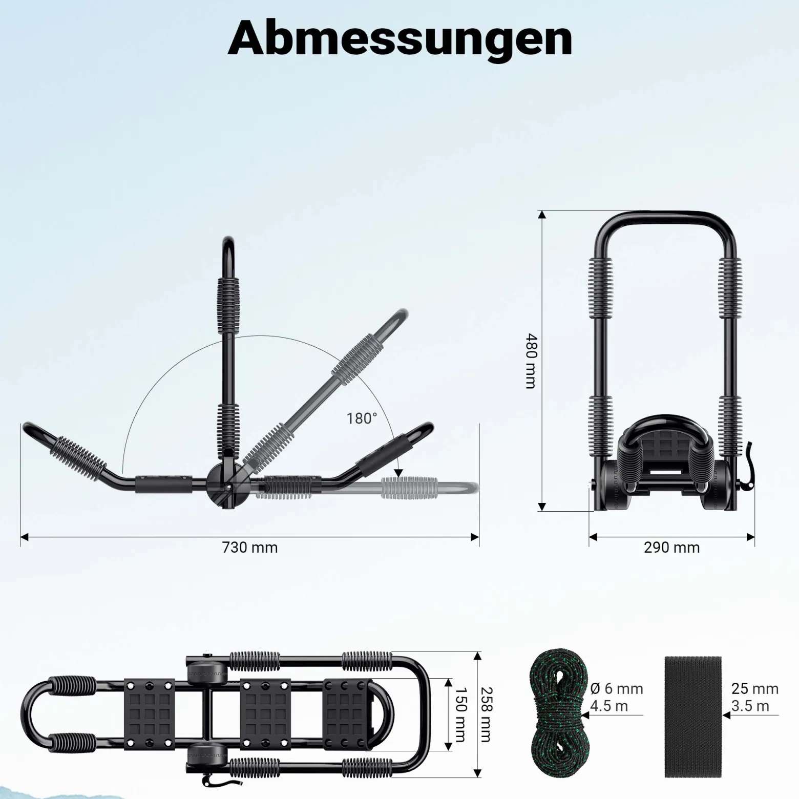 Wiltec Kajak Dachträger bis 68 kg,2 Stück, Boothalterung klappbar in J-Form aus Aluminium, Autodachträger für Kajak, Kanu inkl. Gurte
