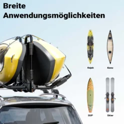 Wiltec Kajak Dachträger bis 68 kg,2 Stück, Boothalterung klappbar in J-Form aus Aluminium, Autodachträger für Kajak, Kanu inkl. Gurte
