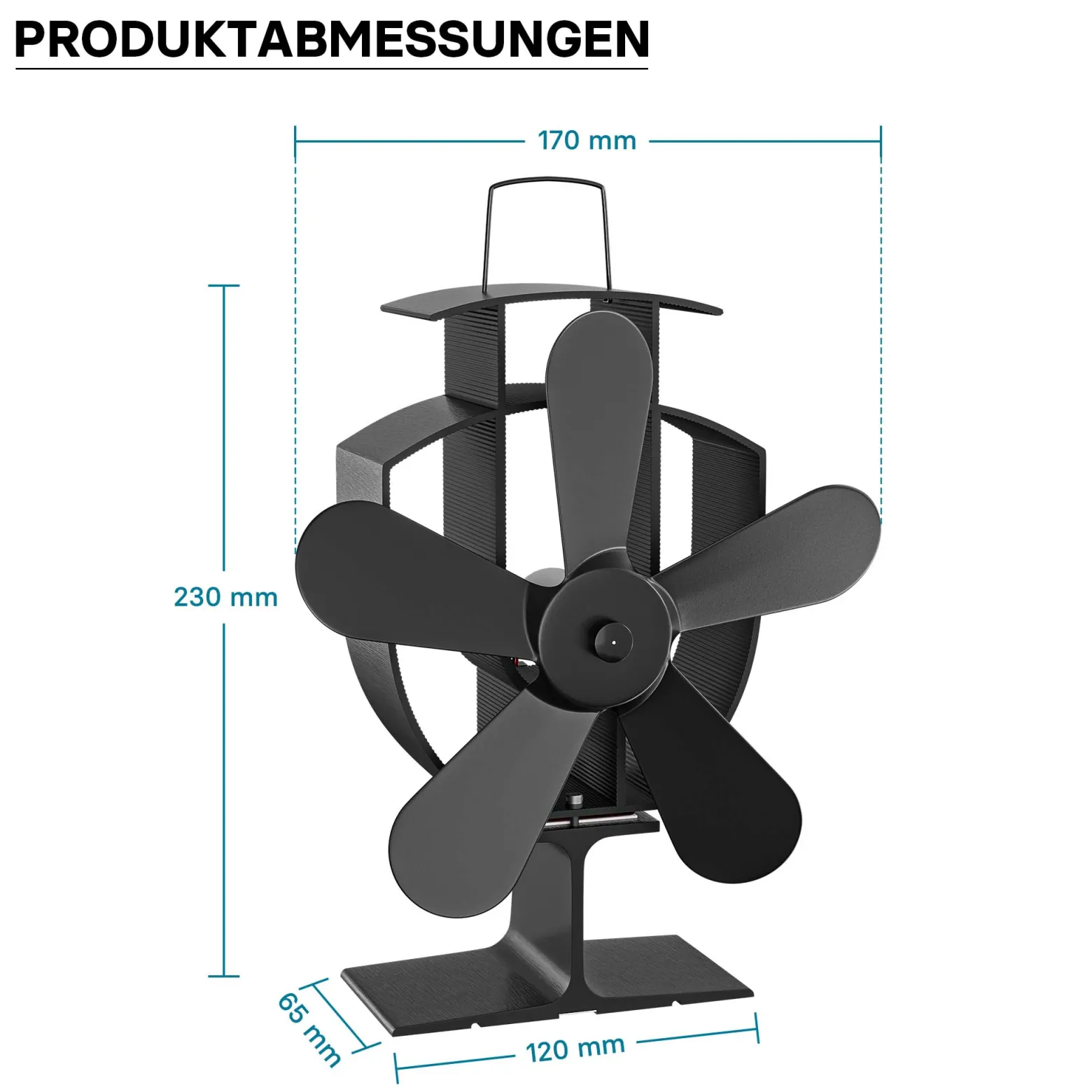 Wiltec Kaminofenventilator mit 5 Blätterm 50 bis 300°C, Ofenventilator ohne Strom, Kaminventilator für eine effiziente und umweltfreundliche Wärmeverteilung