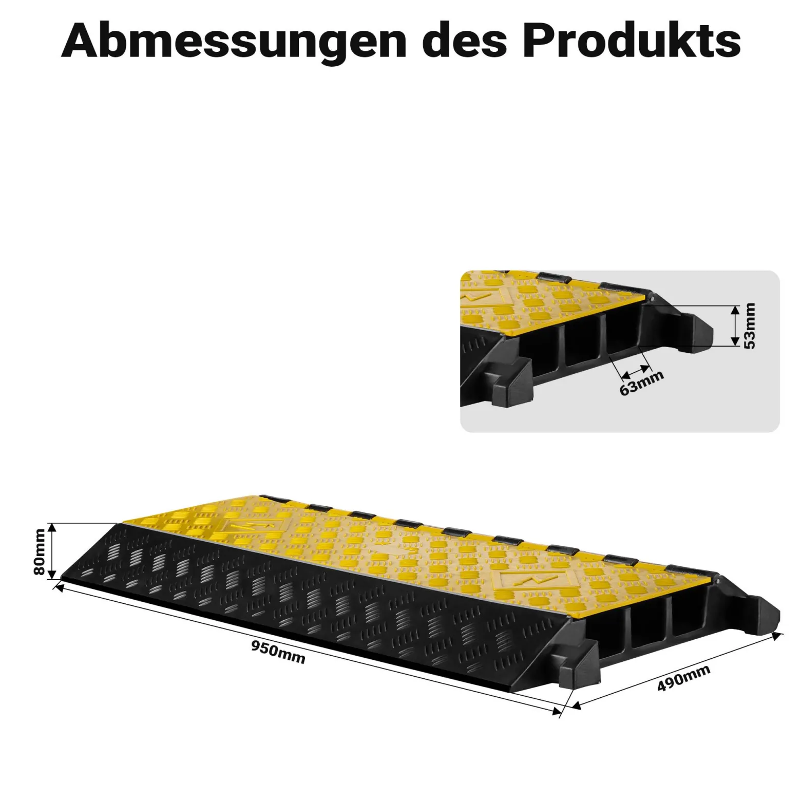 Wiltec Kanal Kabelbrücke 95 x 49 x 8 cm, Kabelkanal 30 t Tragkraft, Überfahrschutz bis 40 km/h, Kabel Trittschutz für Außenbereich mit 3 Kanälen, Schlauchbrücke aus PP und Gummi