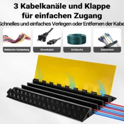 Wiltec Kanal Kabelbrücke 95 x 49 x 8 cm, Kabelkanal 30 t Tragkraft, Überfahrschutz bis 40 km/h, Kabel Trittschutz für Außenbereich mit 3 Kanälen, Schlauchbrücke aus PP und Gummi
