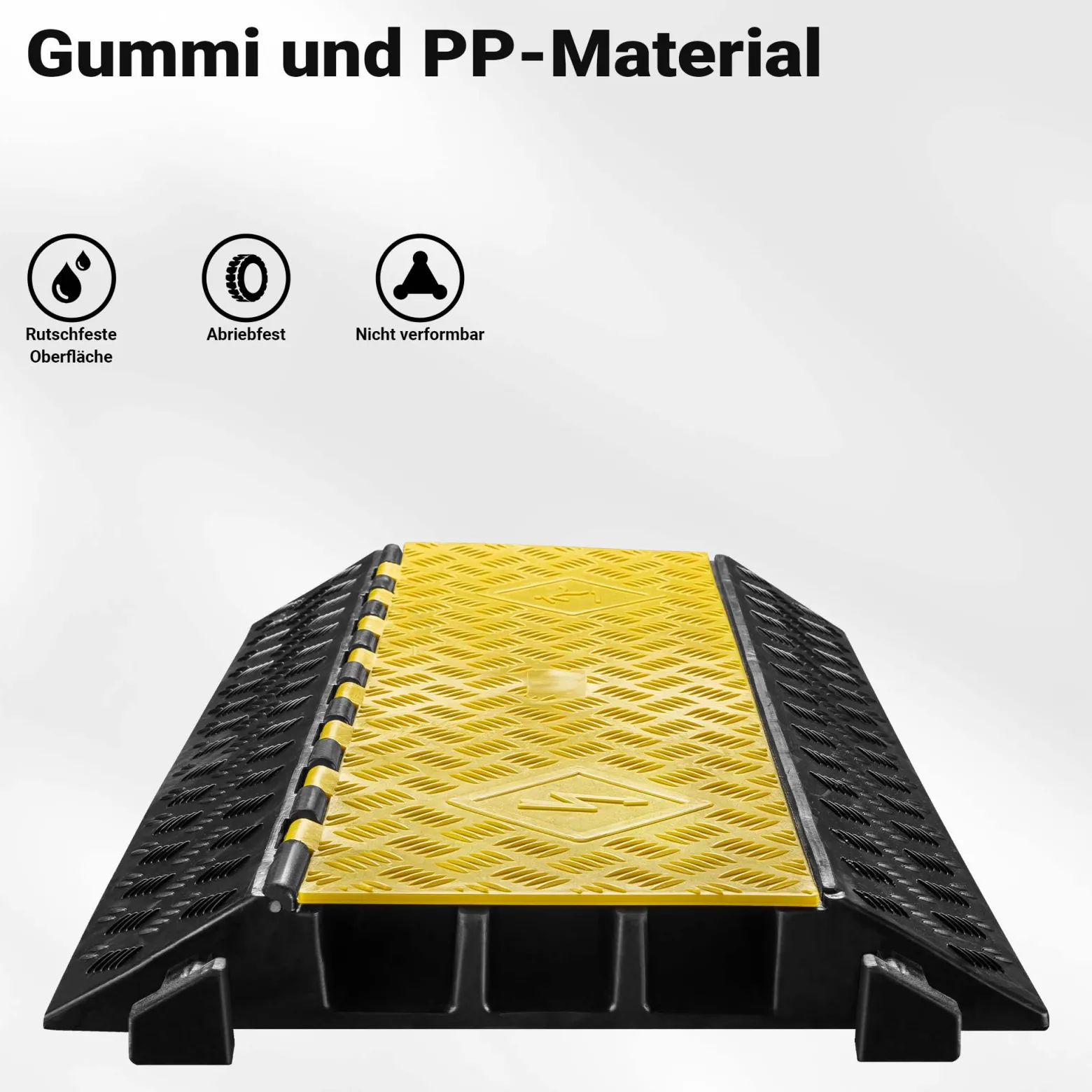 Wiltec Kanal Kabelbrücke 95 x 49 x 8 cm, Kabelkanal 30 t Tragkraft, Überfahrschutz bis 40 km/h, Kabel Trittschutz für Außenbereich mit 3 Kanälen, Schlauchbrücke aus PP und Gummi