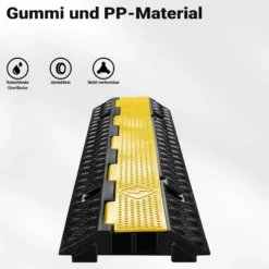 Wiltec Kanal Kabelbrücke 98 x 24 x 4,5 cm 3 Stück, Kabelkanal 13 t Tragkraft mit 2 Kanälen, Überfahrschutz bis 30 km/h, Kabel Trittschutz aus PP und Gummi