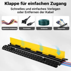 Wiltec Kanal Kabelbrücke 98 x 24 x 4,5 cm 4 Stück, Kabelkanal 13 t Tragkraft mit 2 Kanälen, Überfahrschutz bis 30 km/h, Kabel Trittschutz aus PP und Gummi