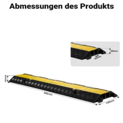 Wiltec Kanal Kabelbrücke 98 x 24 x 4,5 cm 4 Stück, Kabelkanal 13 t Tragkraft mit 2 Kanälen, Überfahrschutz bis 30 km/h, Kabel Trittschutz aus PP und Gummi