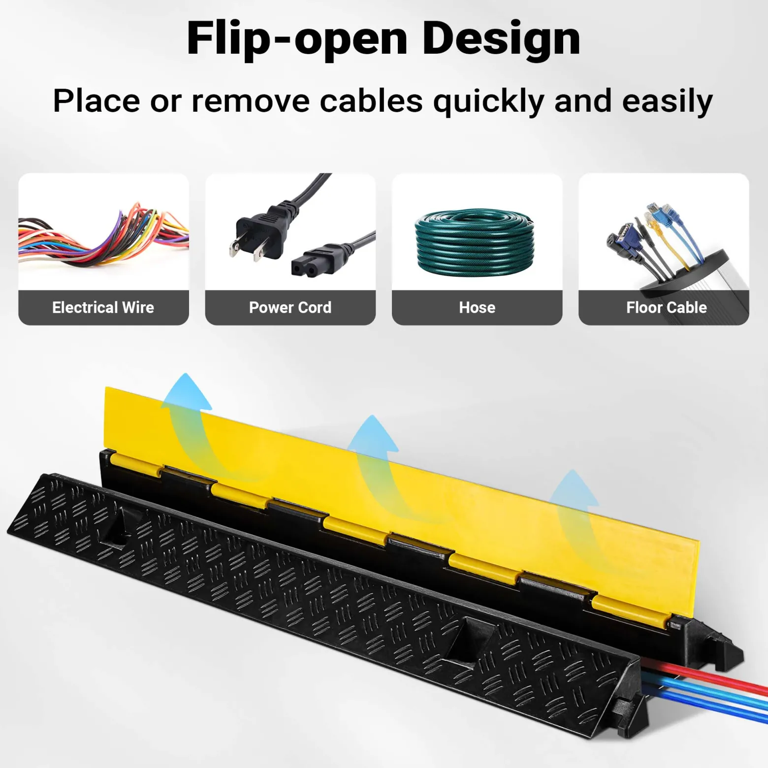 Wiltec Kanal Kabelbrücke 98 x 26 x 6,5 cm 4 Stück, Kabelkanal 15 t Tragkraft, Überfahrschutz bis 30 km/h, Kabel Trittschutz aus PP und Gummi