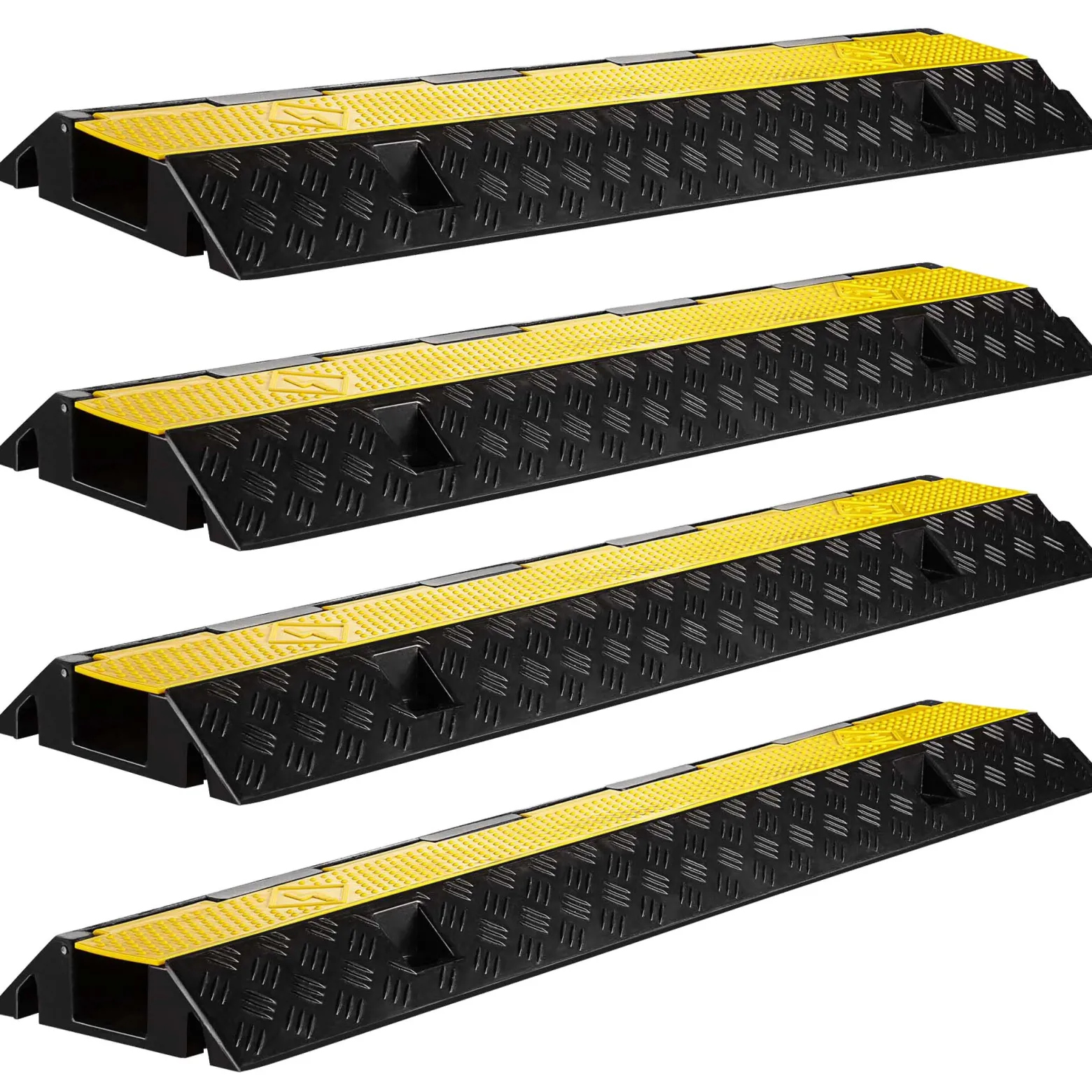 Wiltec Kanal Kabelbrücke 98 x 26 x 6,5 cm 4 Stück, Kabelkanal 15 t Tragkraft, Überfahrschutz bis 30 km/h, Kabel Trittschutz aus PP und Gummi