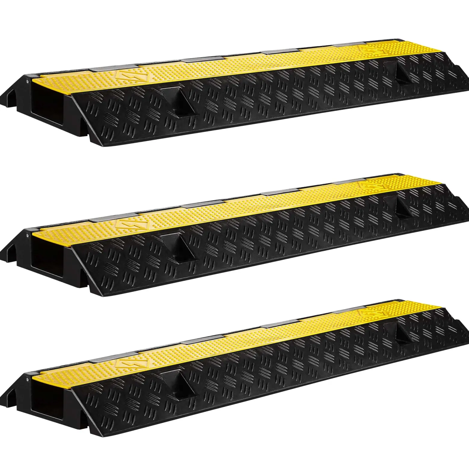 Wiltec Kanal Kabelbrücke 98 x 26 x 6,5 cm 3 Stück, Kabelkanal 15 t Tragkraft, Überfahrschutz bis 30 km/h, Kabel Trittschutz aus PP und Gummi