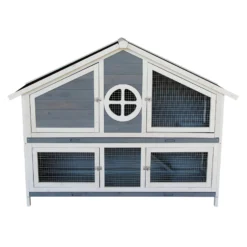 Wiltec Kaninchenstall graublau weiß 1160 x 450 x 1080 mm, Hasenvilla als Ergänzung für Freilauf, Kaninchenkäfig Hasenkäfig mit 4 Türen