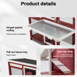 Wiltec Kaninchenstall rot weiß 1175 x 410 x 1000 mm, Hasenstall als Ergänzung für Freilauf, Kaninchenkäfig Hasenkäfig mit 4 Türen und Treppe
