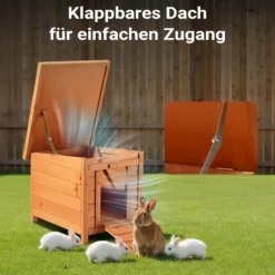 Wiltec Katzenhaus 420 x 515 x 430 mm aus Fichtenholz, Kleintierhaus Kaninchenstall mit Dach aufklappbar, Bitumeneindichtung, Tierstall für Garten/Balkon