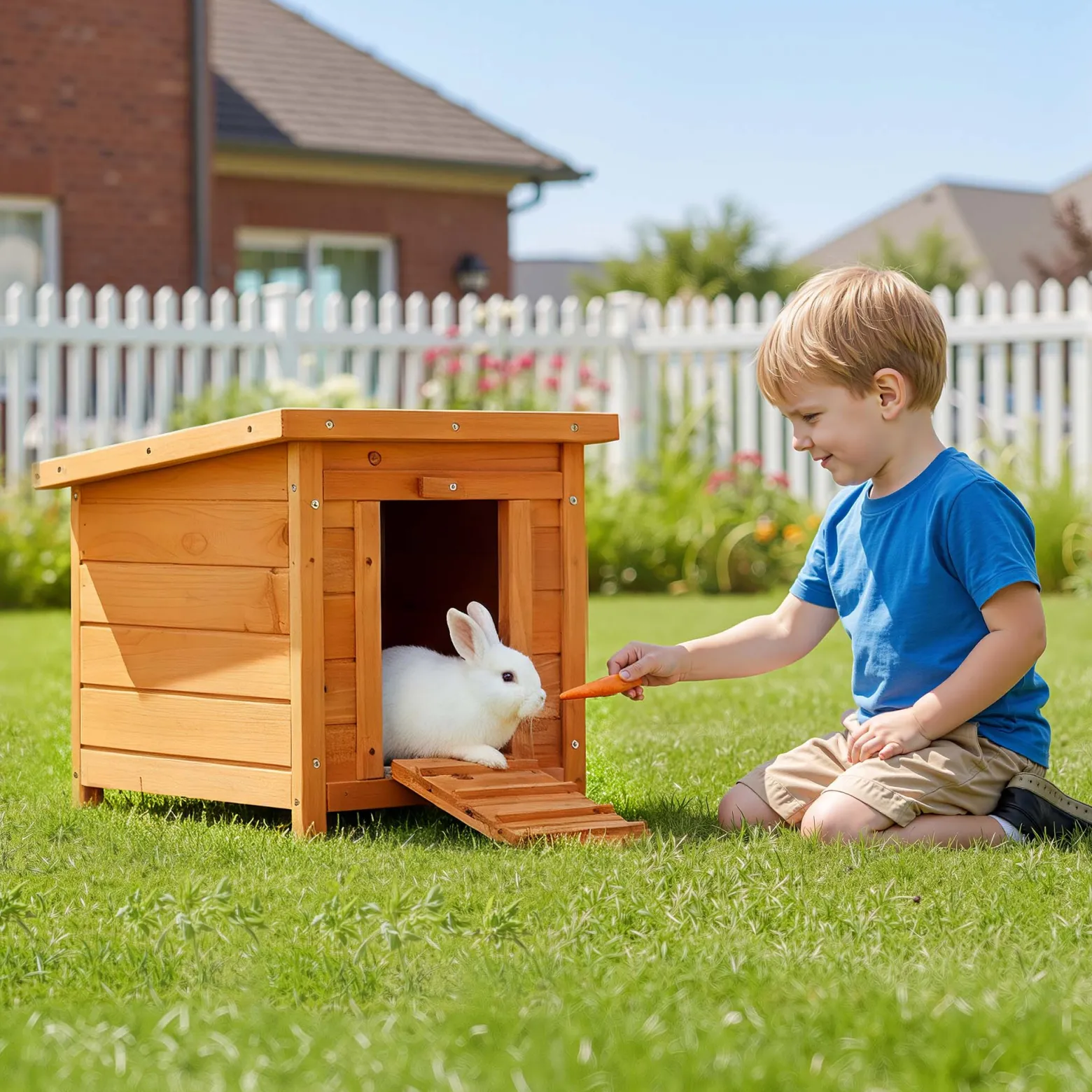 Wiltec Katzenhaus 420 x 515 x 430 mm aus Fichtenholz, Kleintierhaus Kaninchenstall mit Dach aufklappbar, Bitumeneindichtung, Tierstall für Garten/Balkon