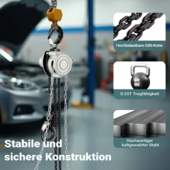 Wiltec Kettenzug bis 250 kg, robuster Handkettenzug 3 m Hubhöhe, Tragmittel mit 3 m Lastkette, Hebezeug manuell, hochbelastbares Hebemittel