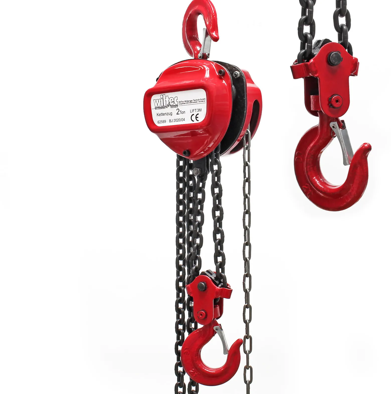 Wiltec Kettenzug mit 2000kg Traglast, 3 m Kettenlänge und 2,5 m Hubhöhe, für einfaches Lastenheben, Flaschenzug, Seilzug, Handseilwinde u.a. für Forst und Werkstatt