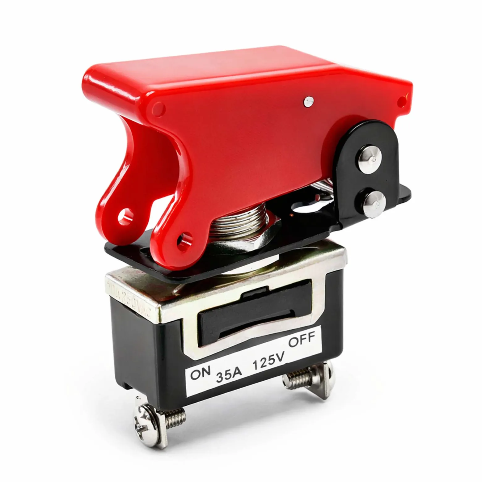 Wiltec Kill Switch ON-OFF Kippschalter für 125 V 35 A, mit roter Kappe, verplombbar, Knock Out für Tuning