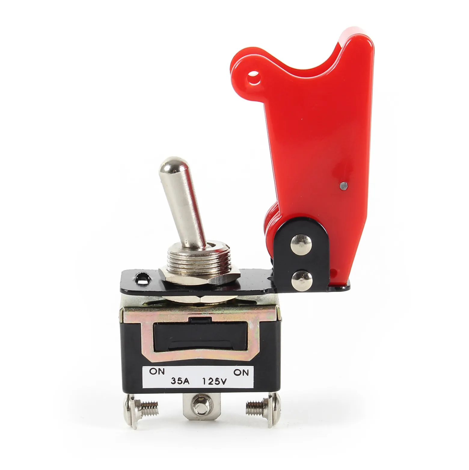 Wiltec Kill Switch ON-OFF-ON Kippschalter für 125 V 35 A mit roter Kappe, verplombbar, Knock Out für Tuning