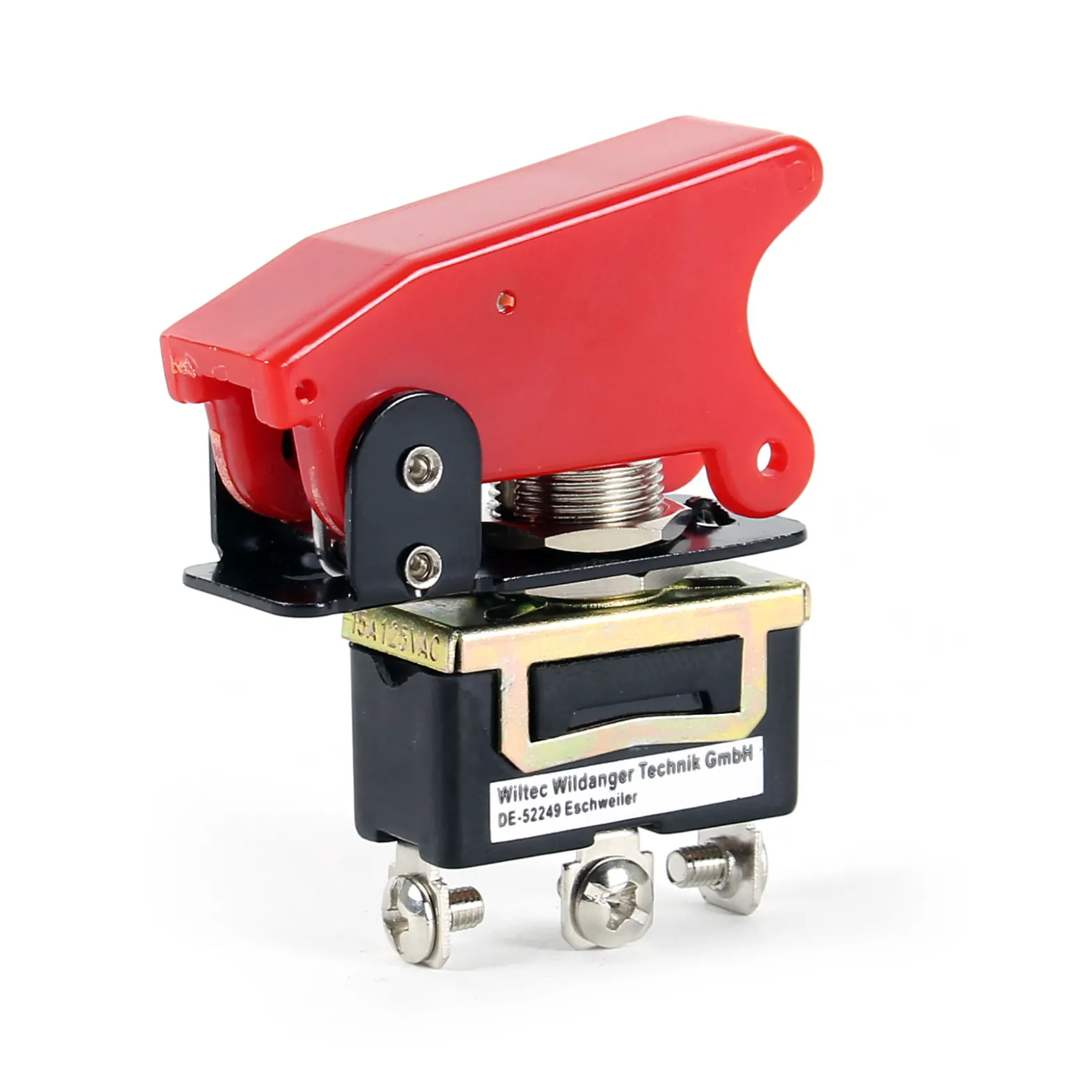 Wiltec Kill Switch ON-OFF-ON Kippschalter für 125 V 35 A mit roter Kappe, verplombbar, Knock Out für Tuning