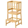 Wiltec Kinderstuhl Lernturm 46 x 46 x 90 cm aus Bambus, Lernstuhl für Kinder mit Geländer, Stehturm mit Schutzstab