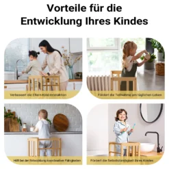 Wiltec Kinderstuhl Lernturm 46 x 46 x 90 cm aus Bambus, Lernstuhl für Kinder mit Geländer, Stehturm mit Schutzstab