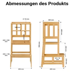 Wiltec Kinderstuhl Lernturm 46 x 46 x 90 cm aus Bambus, Lernstuhl für Kinder mit Geländer, Stehturm mit Schutzstab