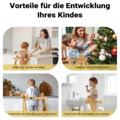 Wiltec Kinderstuhl Lernturm klappbar 43 x 48 x 91 cm aus Bambus, höhenverstellbarer Lernstuhl für Kinder, Stehturm mit Schutzgeländer