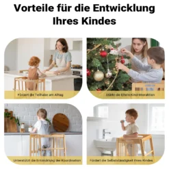 Wiltec Kinderstuhl Lernturm 57 x 46 x 90 cm aus Bambus, Lernstuhl für Kinder mit Geländer, Stehturm mit Schutzstab