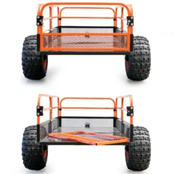 Wiltec Kippanhänger bis 680 kg für Rasentraktor, Anhänger Kipper 216 x 122 x 76,2 cm mit Gitter u. abnehmbaren Seitenwänden, Anhänger mit Kippfunktion