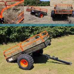 Wiltec Kippanhänger bis 680 kg für Rasentraktor, Anhänger Kipper 216 x 122 x 76,2 cm mit Gitter u. abnehmbaren Seitenwänden, Anhänger mit Kippfunktion