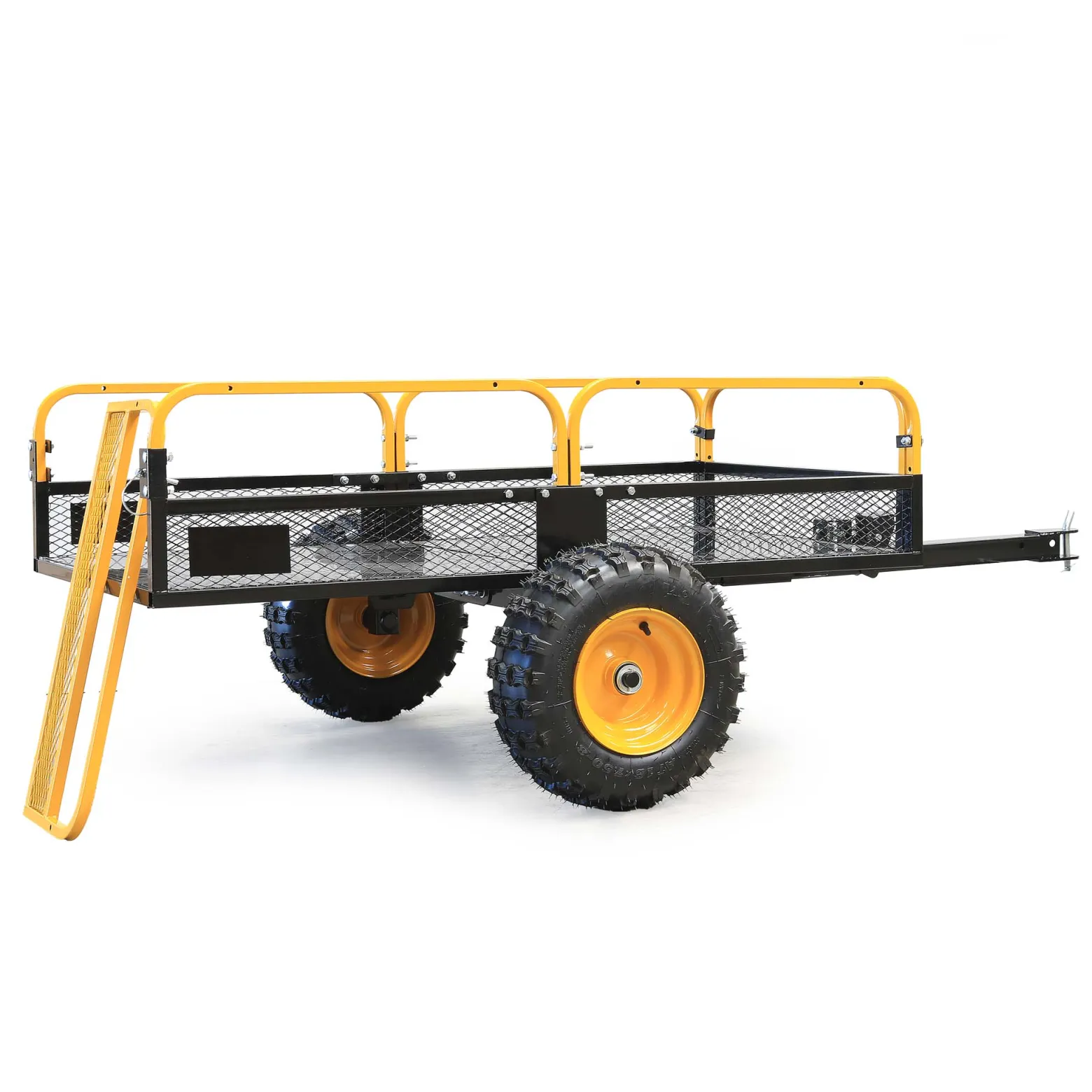 Wiltec Kippanhänger bis 450 kg für Rasentraktor, Anhänger Kipper 210 x 120 x 70 cm mit Gitter u. abnehmbaren Seitenwänden, Anhänger mit Kippfunktion