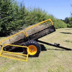 Wiltec Kippanhänger bis 450 kg für Rasentraktor, Anhänger Kipper 210 x 120 x 70 cm mit Gitter u. abnehmbaren Seitenwänden, Anhänger mit Kippfunktion