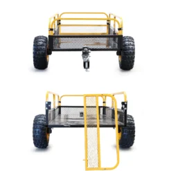 Wiltec Kippanhänger bis 450 kg für Rasentraktor, Anhänger Kipper 210 x 120 x 70 cm mit Gitter u. abnehmbaren Seitenwänden, Anhänger mit Kippfunktion