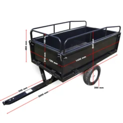 Wiltec Kippanhänger 200 x 78 x 94,5 cm bis 300 kg, Anhänger Kipper für Rasentraktor mit Gitter u. abnehmbaren Seitenwänden, Anhänger mit Kippfunktion