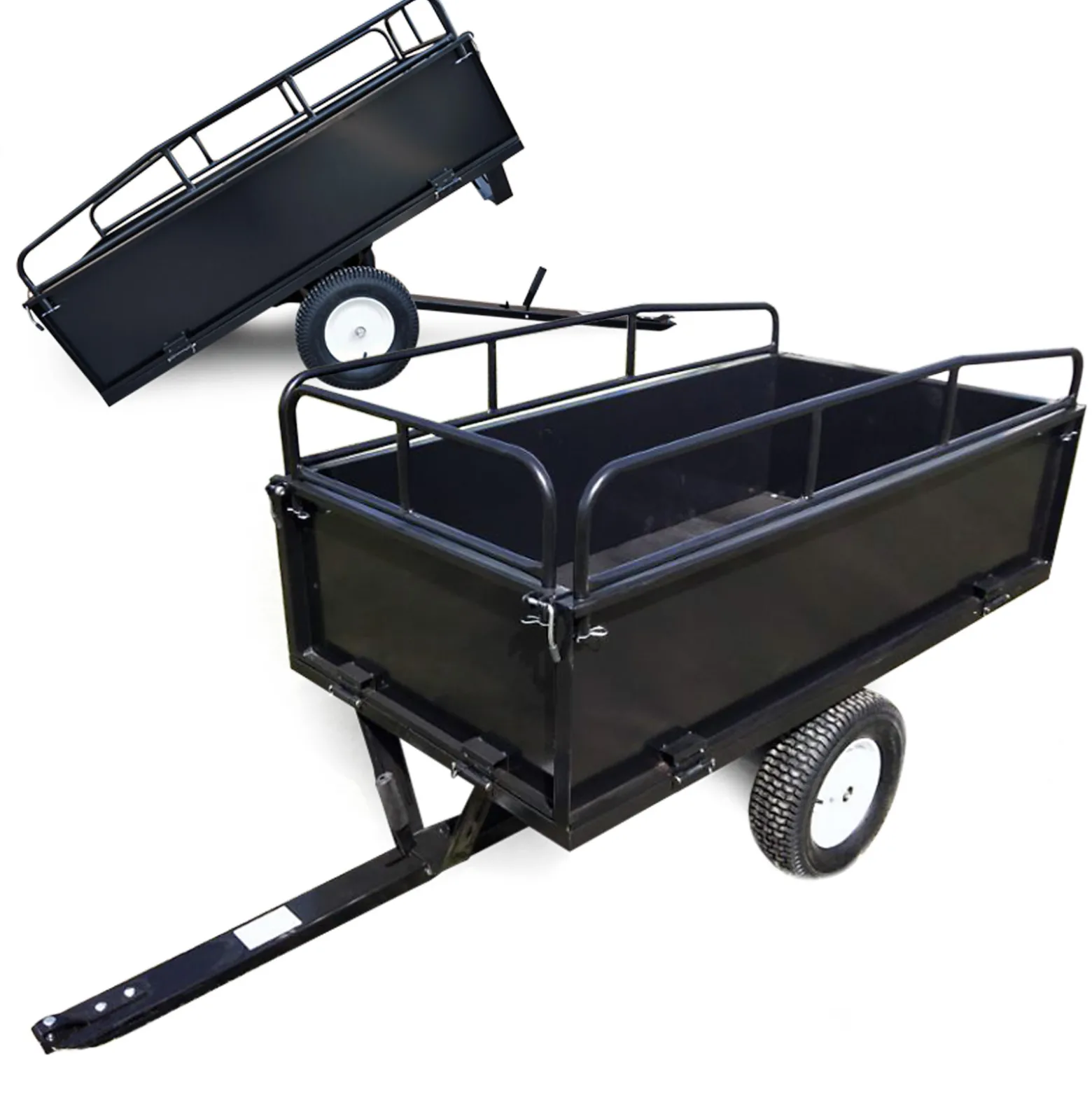 Wiltec Kippanhänger 200 x 78 x 94,5 cm bis 300 kg, Anhänger Kipper für Rasentraktor mit Gitter u. abnehmbaren Seitenwänden, Anhänger mit Kippfunktion