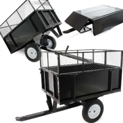 Wiltec Kippanhänger 166,5 x 77,5 x 106 cm 300 kg, Anhänger Kipper für Rasentraktor mit Gitter u. abnehmbaren Seitenwänden, Anhänger mit Kippfunktion