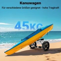 Wiltec klappbarer Alu Kanuwagen bis 45 kg, Transportwagen für Boote, Kanus, Kajaks, Surfwagen mit Polstern, Ø25 cm PU-Räder inkl. Nylonband zur Fixierung, stabiler SUP-Trolley, SUP-Wagen mit Stütze